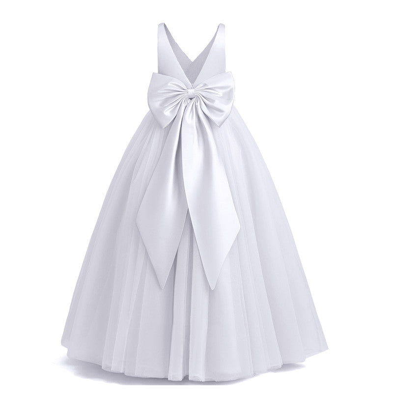 Girl Long White Bridesmaid Dresses For Wedding Prom Gown Big Bow Girls Party Dress Kids First Communiom Formal Evening Vestidos Good Vibrations