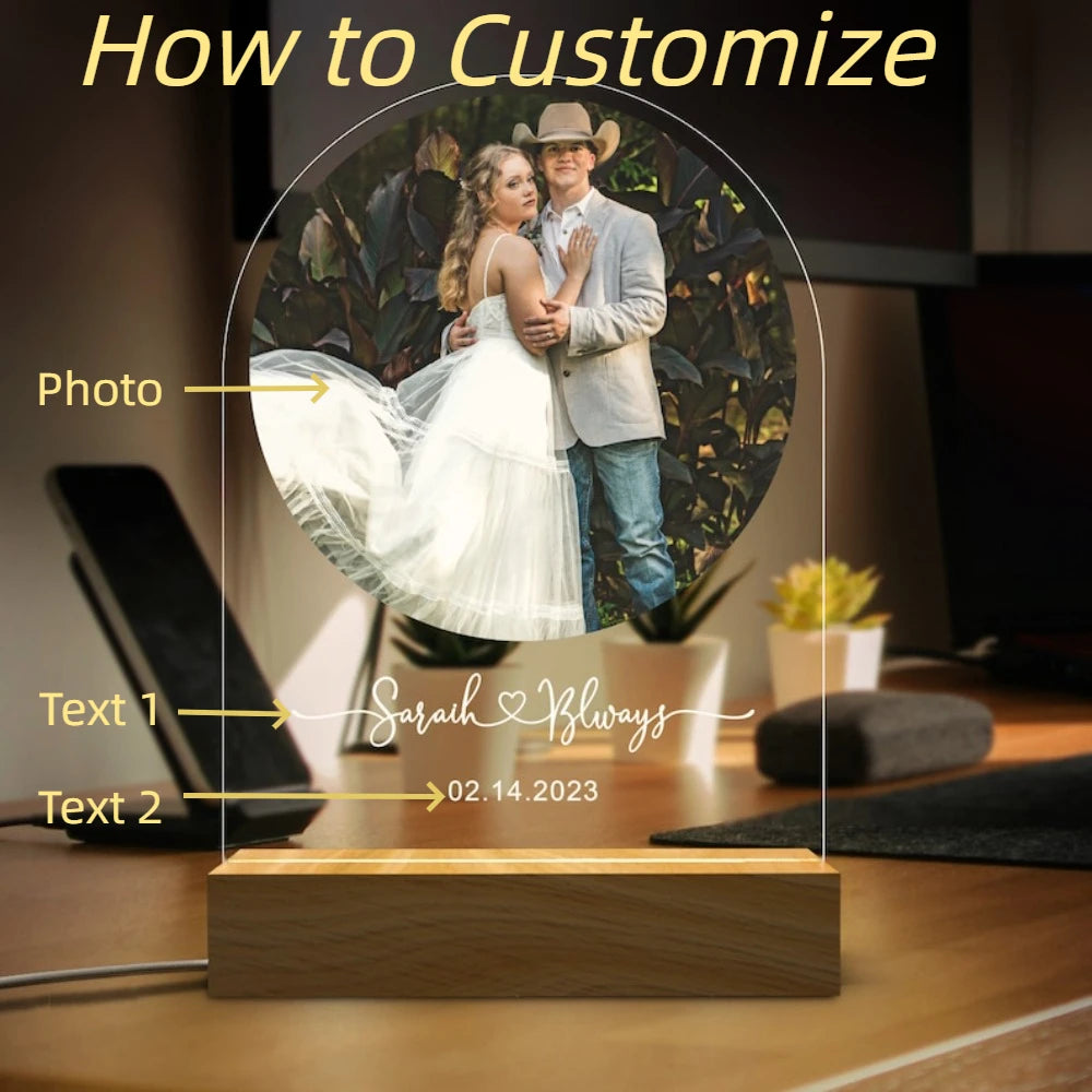 Custom Photo Wedding Acrylic Plaque LED Light Anniversary Gifts With LED Light Newly Engagement Frame Gift Personalized Photo Good Vibrations