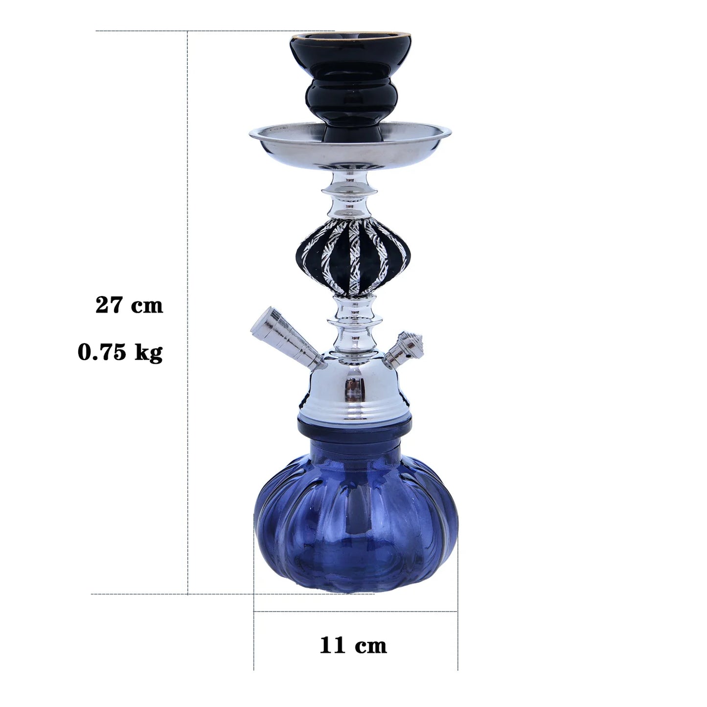 SANDGLAS Small 1 Hose Hookah Complete Including Glass Bottle Body And Ceramic Bowl, High Quality Glass Hookah Set, Shisha Hookah