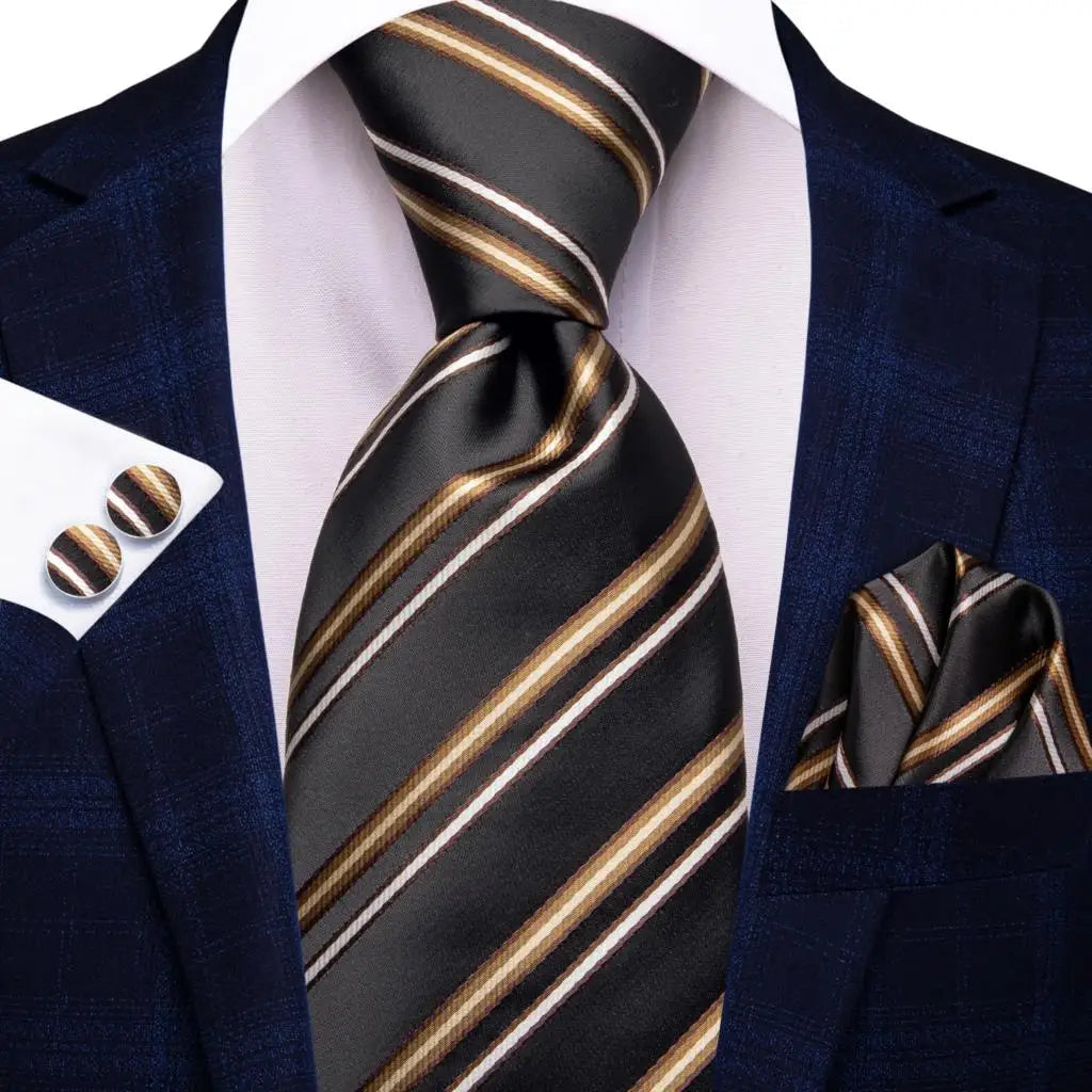 Black Red Striped Silk Wedding Tie For Men Handky Cufflink Gift Men Necktie Fashion Business Party Dropshiping Hi-Tie Designer Good Vibrations