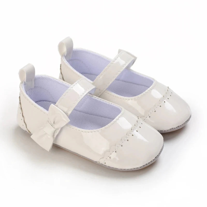 White Spring and Autumn 0-18M Baby Cute Bow Princess Shoes Casual PU Soft Rubber Bottom Anti slip Princess Shoes Walking Shoes Good Vibrations