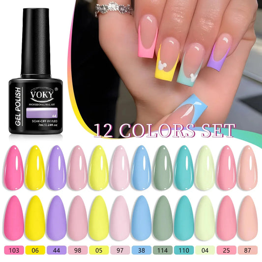 VOKY 12 PCS Gel Nail Polish - Shiny Finish - Safe Ingredients - Suitable for Nail Trimming at Home and in Beauty Salons Good Vibrations