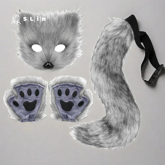 Foxes Mask+Tail +Gloves Set Halloween Cosplays Costume Accessorie Theme Party Dress Up Props Carnival Party Costumes Accessories Good Vibrations