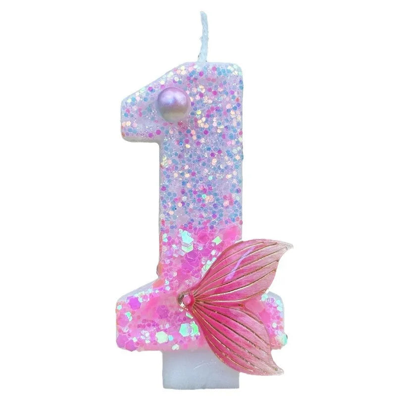 Digital Birthday Candles Party Decoration Birthday Pink Candles Sparkling Pink Beauty Fish Tail Wedding Boys Girls Gifts Number Good Vibrations
