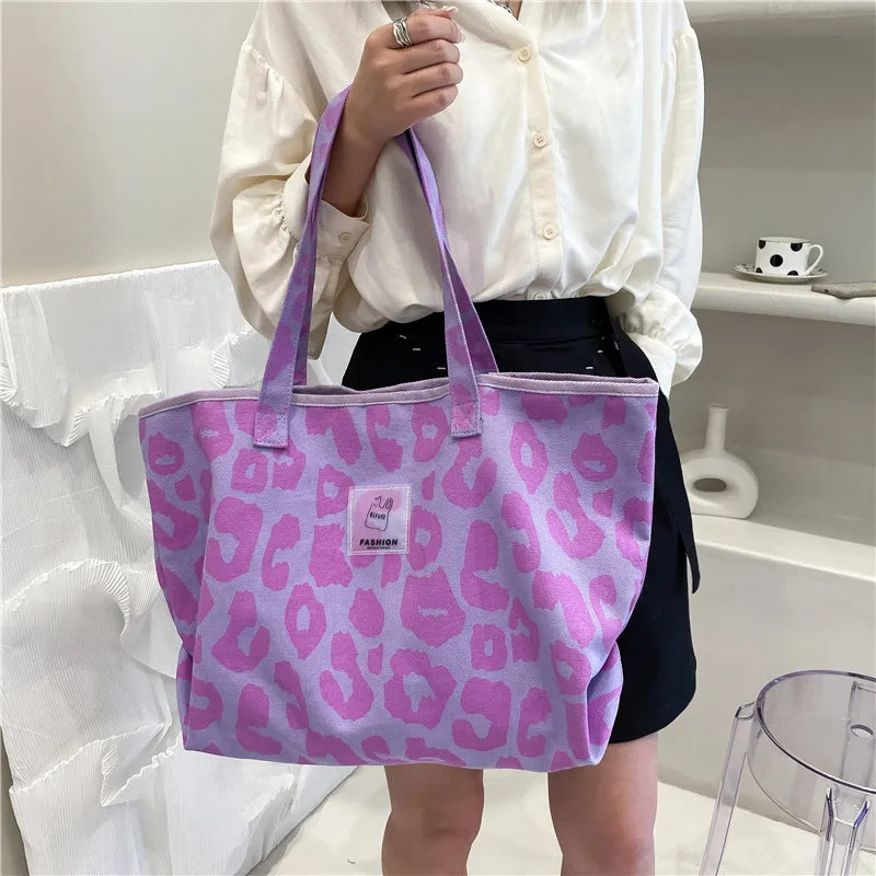 Designer Women's Shoulder Bags Brand Handbags Fashion Large Capacity Leopard Canvas Bags Luxury Shopping Tote Bag Female Purses Good Vibrations