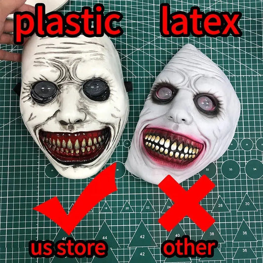 Horror The Exorcist Smiling Face Demon Mask Cosplay Evil Creepy Ghost Skull Plastic Masks Halloween Carnival Party Costume Props Good Vibrations