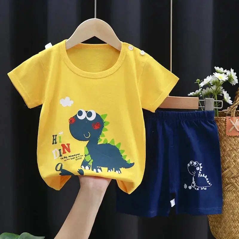 2PCS Children's Sets mother Kids Clothes Boys Girl T-shirt Shorts Summer Cotton Short sleeve Baby Children Clothing Toddler Suit Good Vibrations