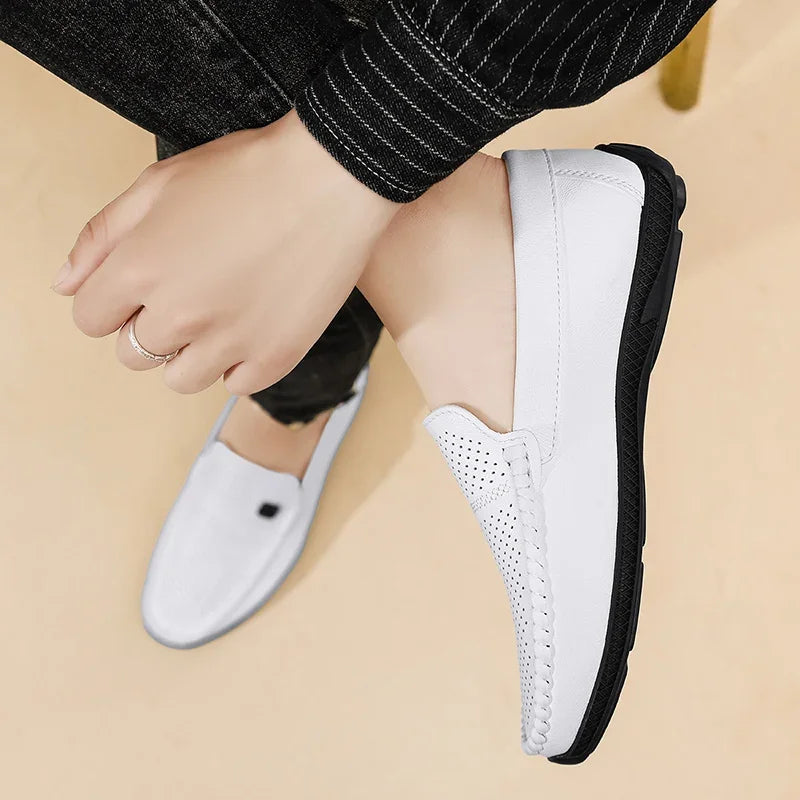 Fashion Leather Men Casual Shoes Slip on Italian Formal Loafers Luxury Brand Comfortable Men Soft Male Driving Shoes Moccasins Good Vibrations