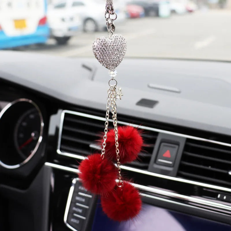 Fashion Diamond Car Accessorie Bling Hairball Pendant Auto Rearview Mirror Pendant Birthday Gift Auto Decoraction Ornaments Good Vibrations