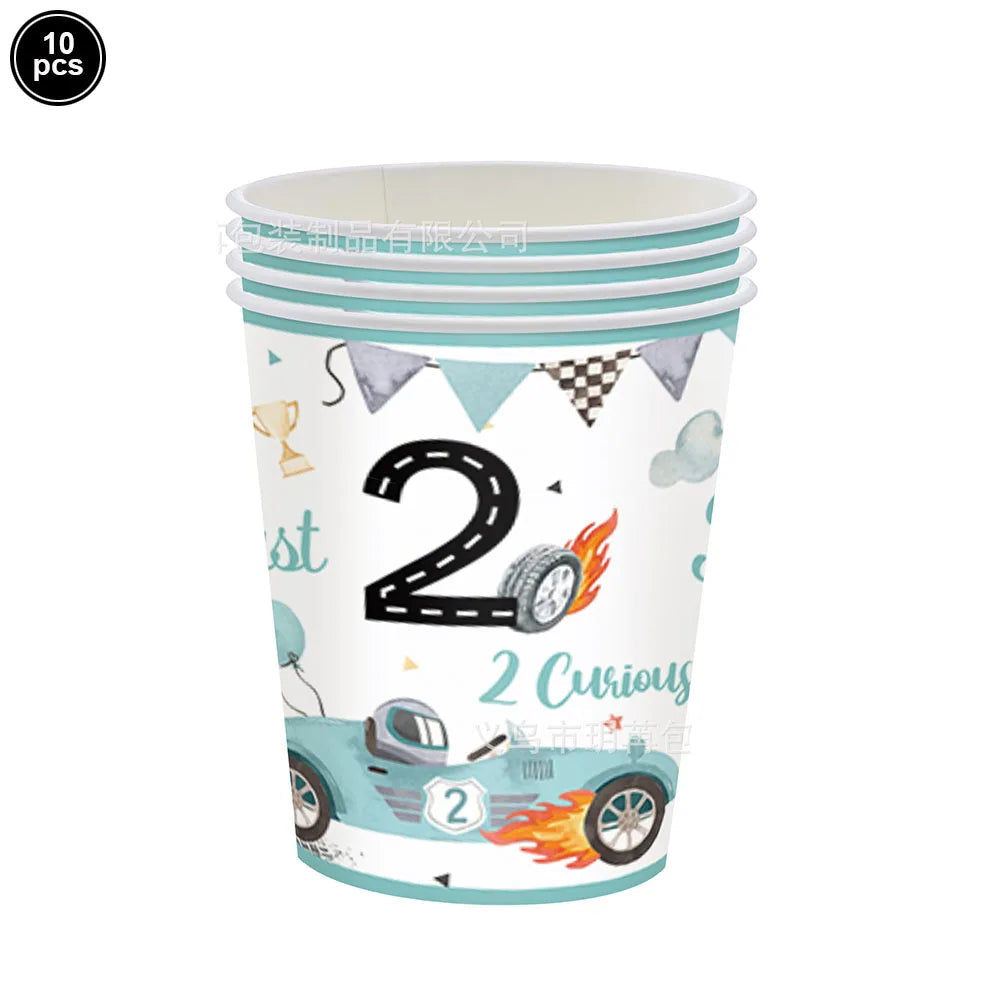 Race Car Party Tableware Plates Napkins Cup Two Fast Birthday Party Supplies Boys Racing Themed Two Years Old Party Decorations Good Vibrations