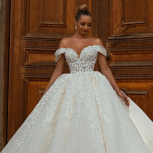 Customized Luxury Off Shoulder Wedding Dresses for Women Chic Court Train Bridal Gown Princess Plus Size Vestido De Novia 2025 Good Vibrations