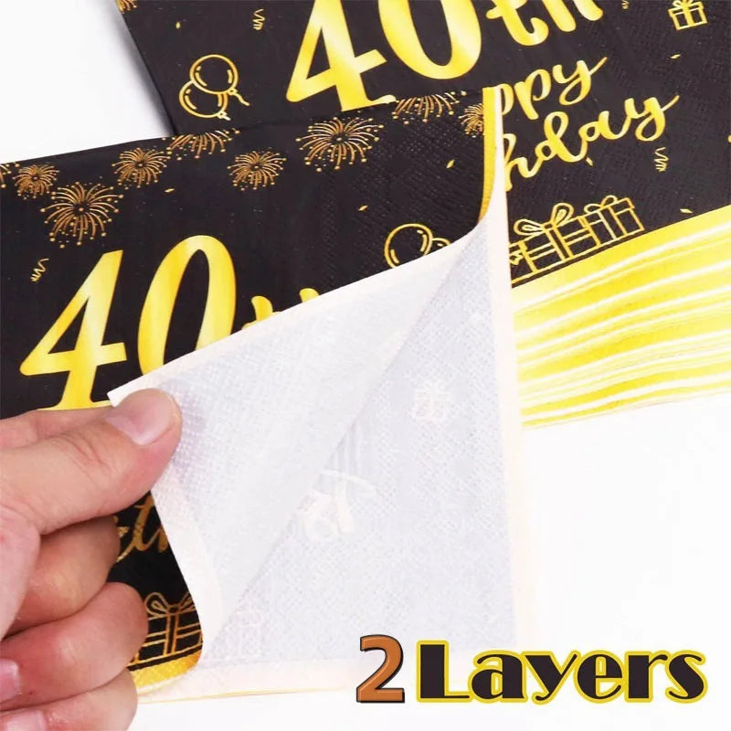 18th~60th Happy Birthday Party Napkins Black Gold Birthday Party Table Napkins Decorations Birthday Party Supplies Good Vibrations