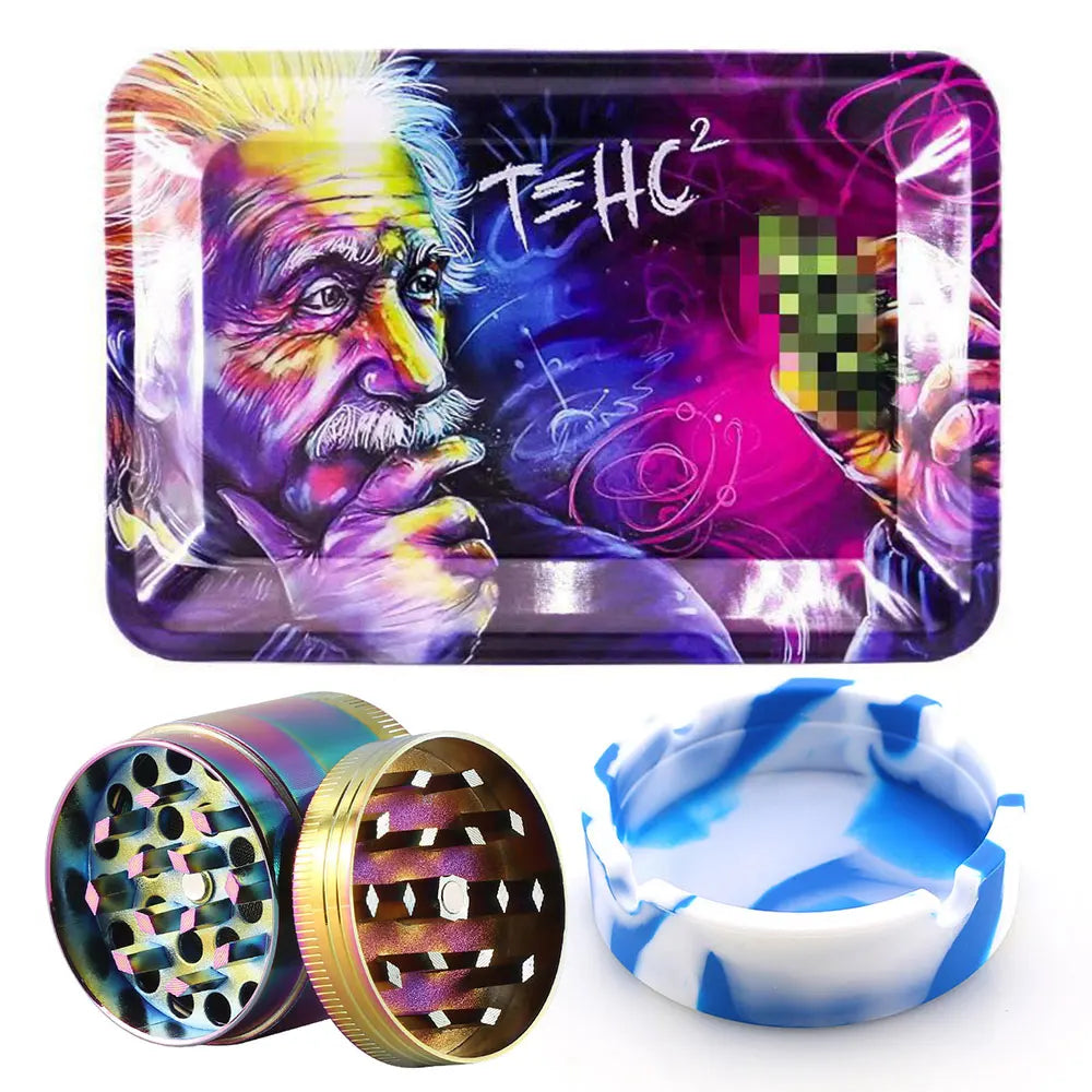 18cmx12.5cm Herb Tobacco Rolling Tray Set Silicone Ashtray Ash Tray 40mm Metal Herbal Grinder Kit Smoking Accessories Good Vibrations Adult Super Store