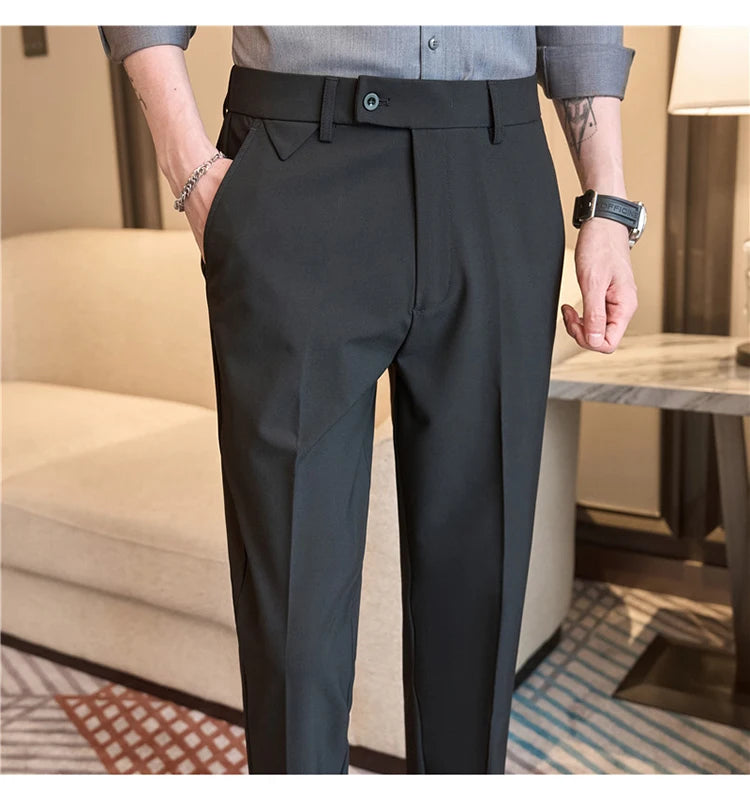 Men Suit Pants 2025 Autumn Elastic Waist Solid Slim Fit Dress Pants Office Business Casual Trousers High Quality Men's Clothing Good Vibrations