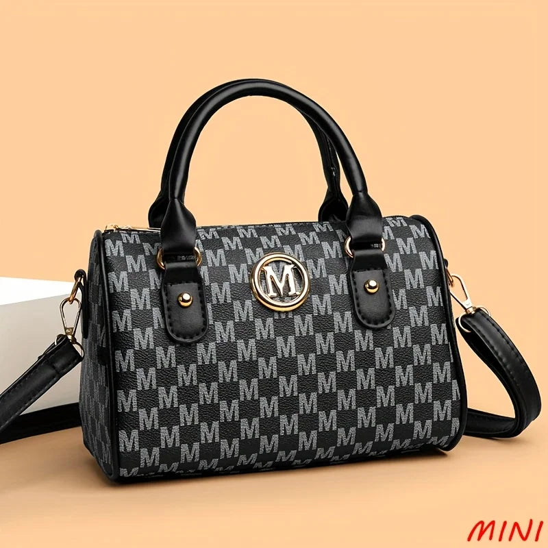Women's Small Shoulder Crossbody Bag with Golden "M" Design, Synthetic Faux Leather Purse for Work, Travel, Parties & Gifts Good Vibrations