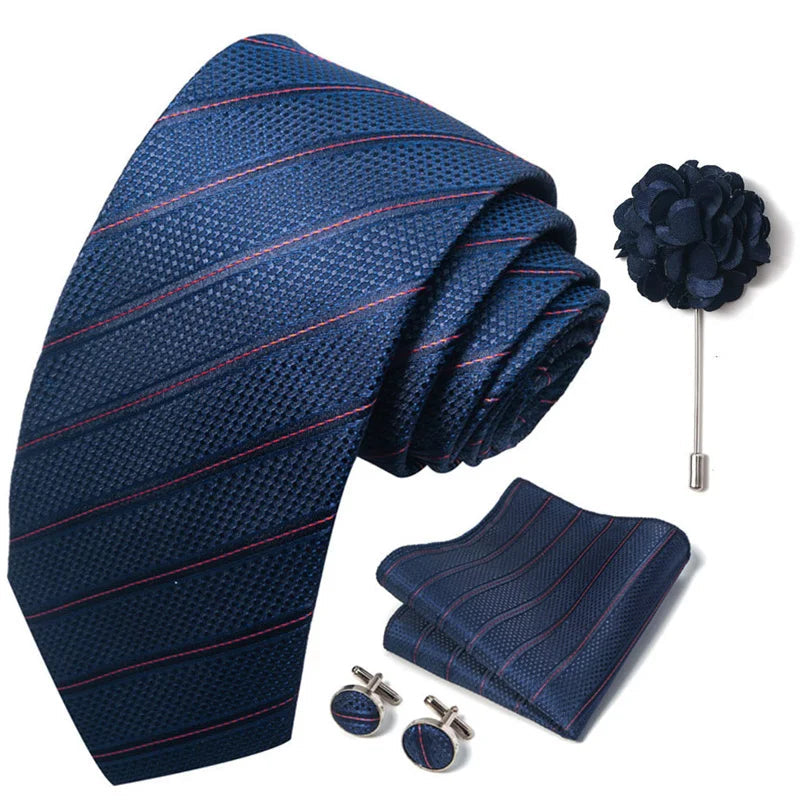Luxury Mens Ties Floral Black Gold Ties Paisley NeckTie Pocket Square Cufflinks Brooch Set Men's Wedding Party Tie Good Vibrations