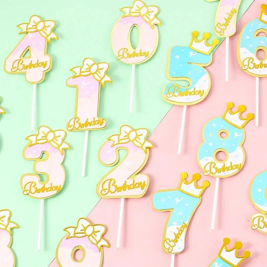 New Digital Decoration Happy Birthday Number Cake Insertion 0 1 2 3 4 5 6 7 8 9 Cake Topper Girls Boys Baby Party Supplies Decor Good Vibrations