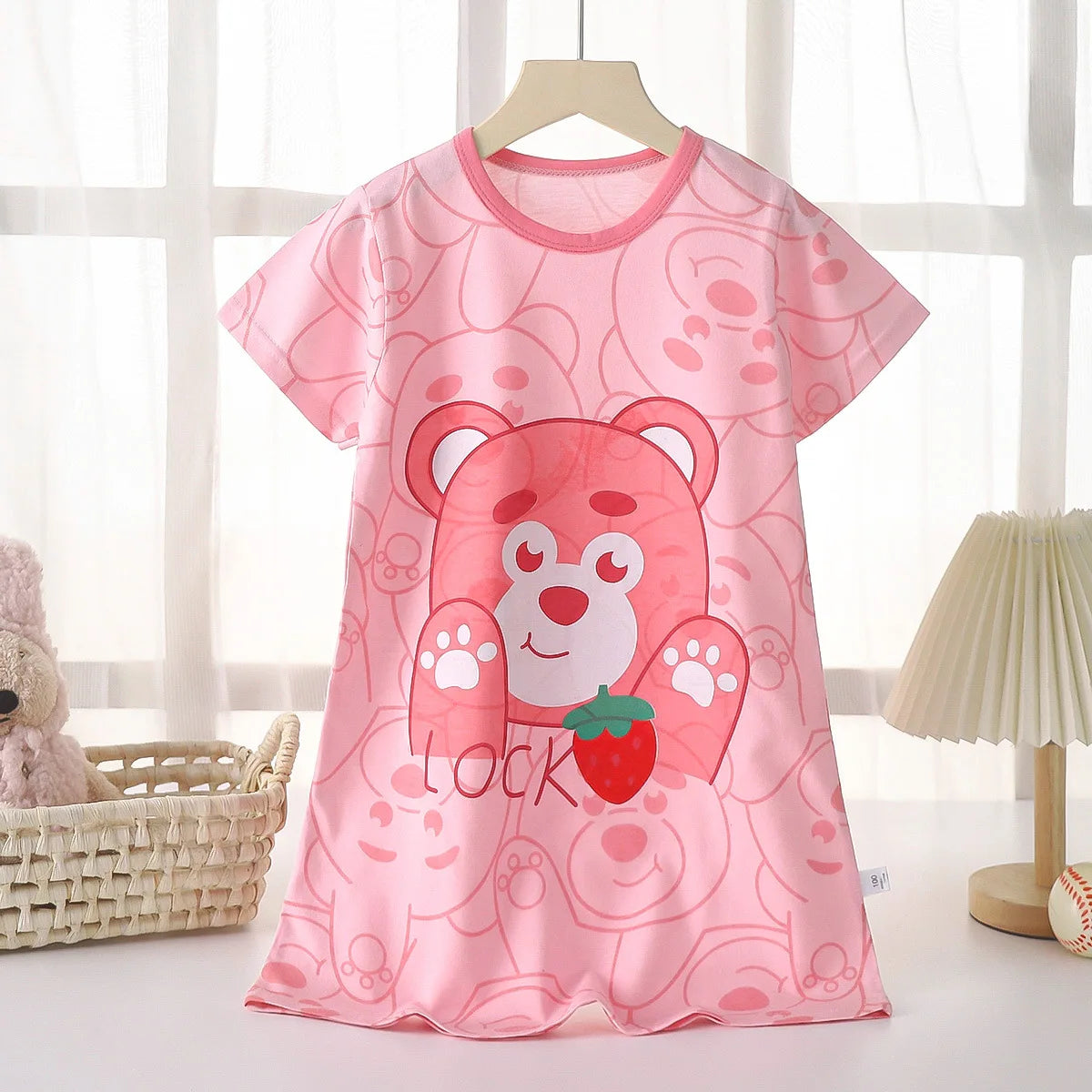 Girls Nightdress Pure Cotton Girl Short-sleeved Air Clothing Thin Section Home Service Children's Pajamas Nightdress Good Vibrations