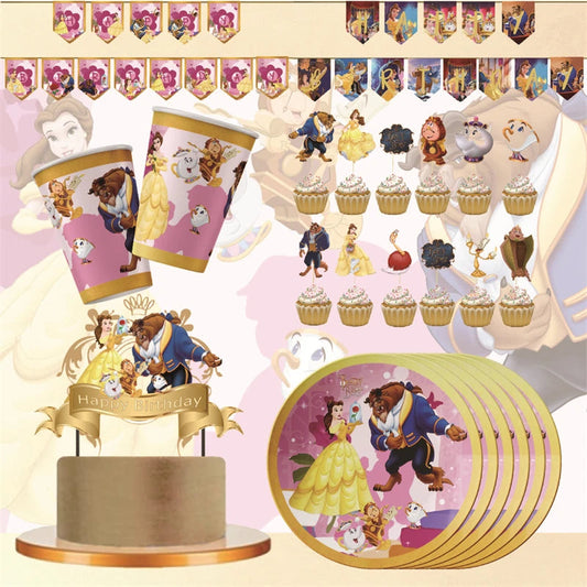 12pcs Cartoon Anime Beauty and the beast Princess Cake Topper Theme candy bar Cupcake Toppers baby shower kids birthday Party Good Vibrations
