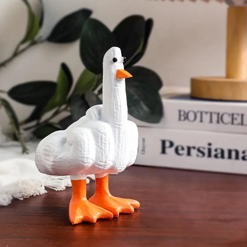 Funny Creative Duck Middle Finger Animal Gift Resin Craft Home Decoration Statue Garden Courtyard and Micro Landscape Figurines Good Vibrations