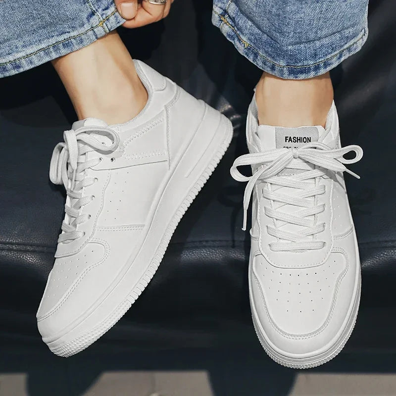 Men's Sneakers Casual Sports Shoes for Men Lightweight PU Leather Breathable Shoe Mens Flat White Tenis Shoes Zapatillas Hombre Good Vibrations