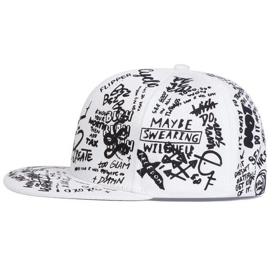 Unisex Black and white Letter Graffiti Printing Hip-hop Hats Spring Autumn Outdoor Adjustable Casual Baseball Caps Sunscreen Hat Good Vibrations