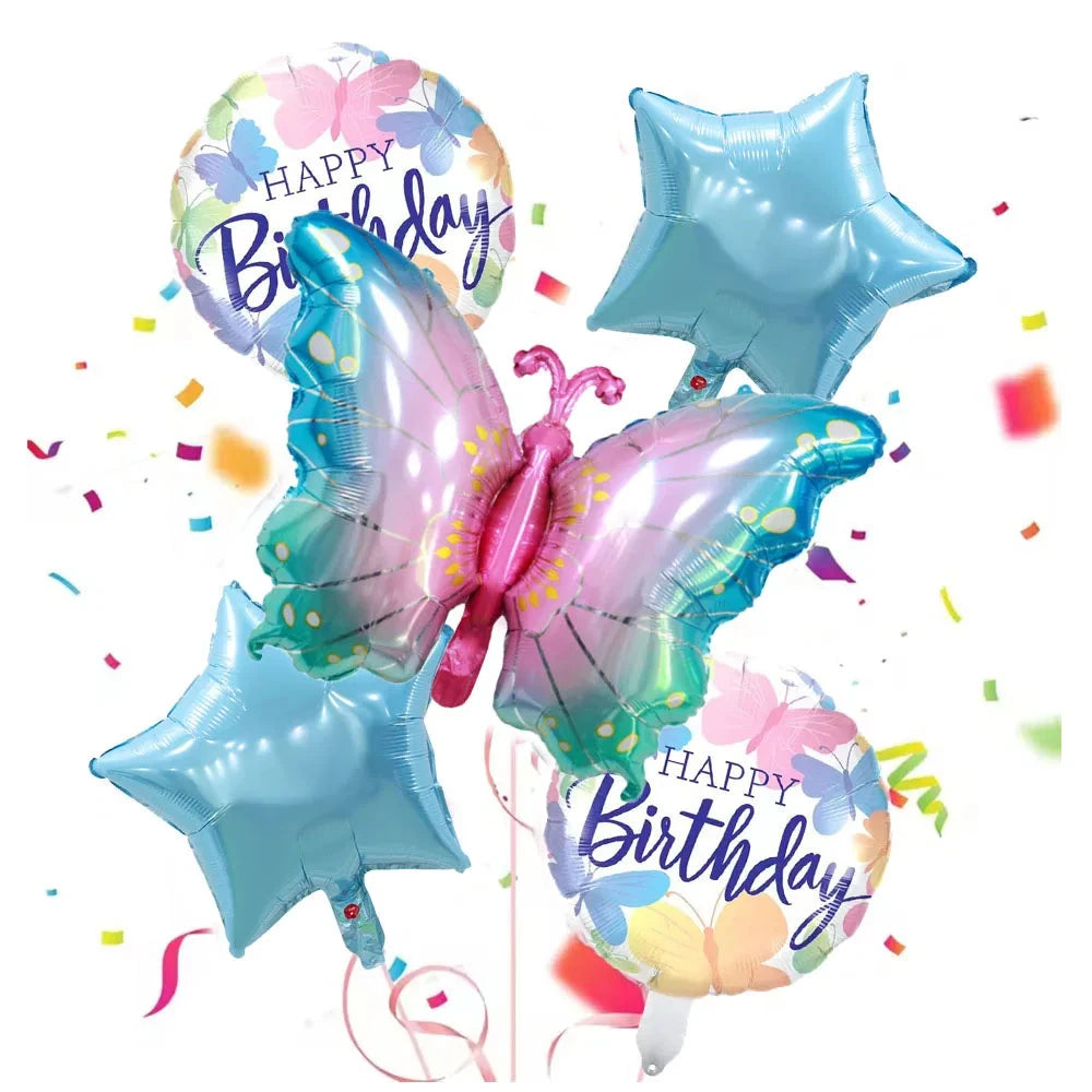 5pcs Colorful Butterfly Happy Birthday Ball Balloon Set Butterfly Theme Birthday Party Wedding Decoration Good Vibrations