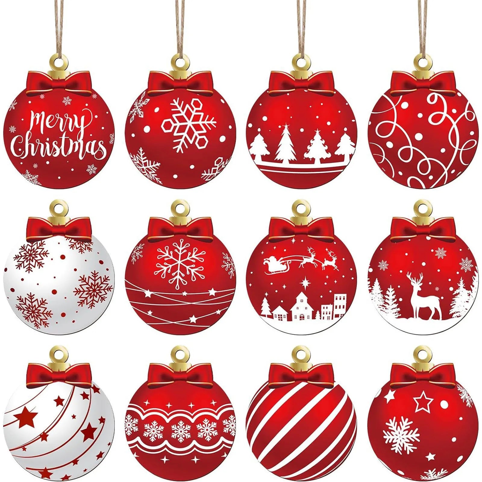 12pcs Sturdy And Durable Hangable Christmas Wooden Ornament Suitable For Decorating Christmas Trees Fireplaces And Doors Good Vibrations