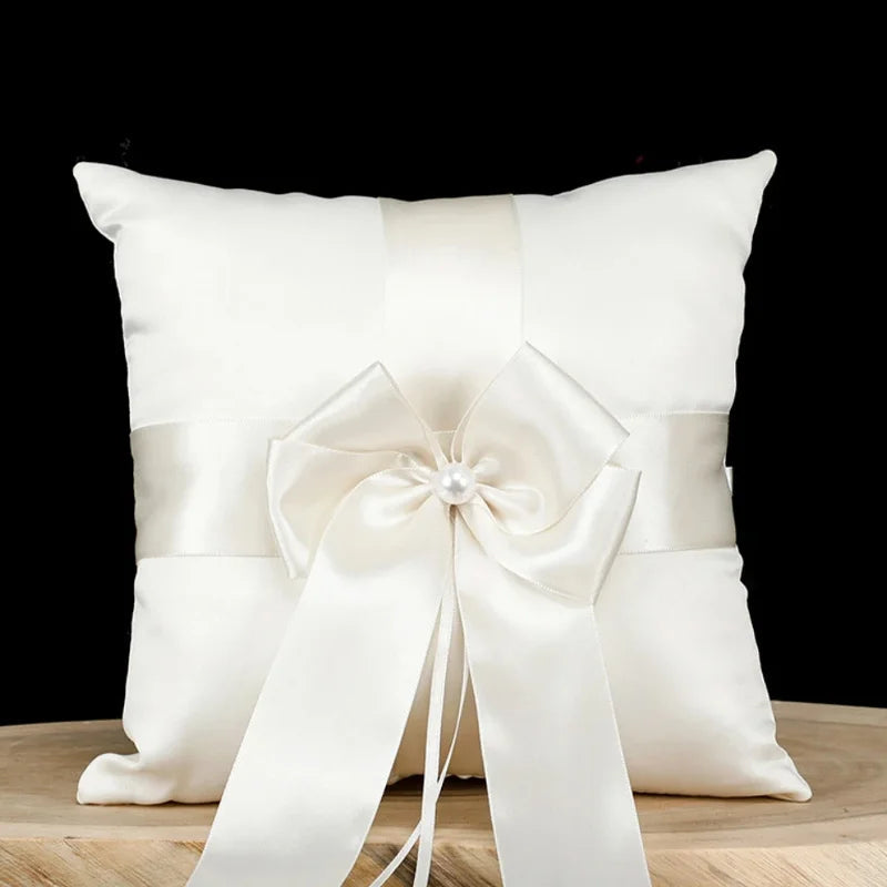 Flower Girl Basket Ring Bearer Pillow Set White Romantic Satin Bow Pearls Ring Pillow For Bride/Kid Wedding Ceremony Party Decor Good Vibrations