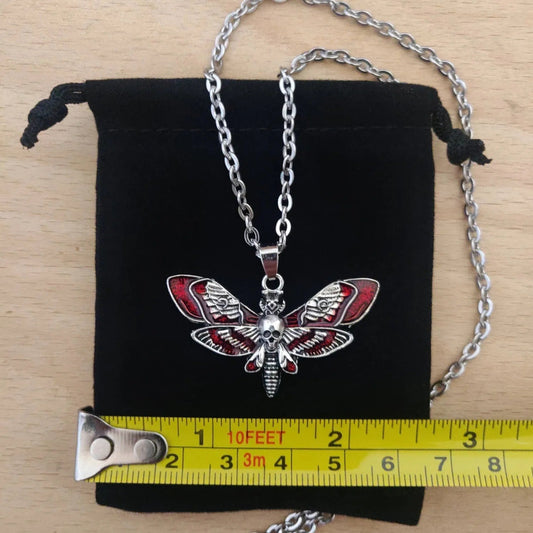 Death Moth Necklace, Skull Moth, insect, Gothic jewelry, Alternative, Witchcraft accessories, Blood moth pendant Choker, For Man Good Vibrations