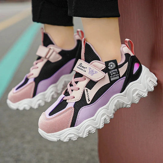 Fashion Children Shoes Girls Sneaker Black Pink PU Leather Platform Casual Sneaker School Tennis Sports Shoes for Girls Good Vibrations