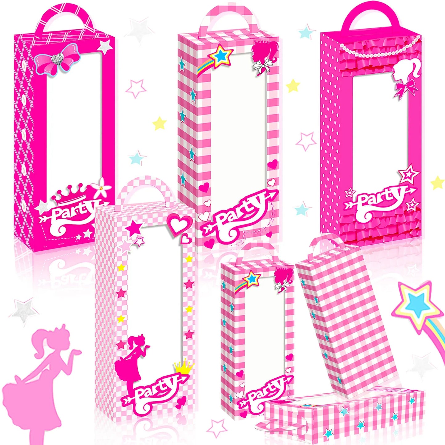 12 PCs Let's Go Party Supplies Pink Candy Boxes Let's Go Party Gift Box Treat Bags Goodie Bags for Girl Birthday Party Good Vibrations