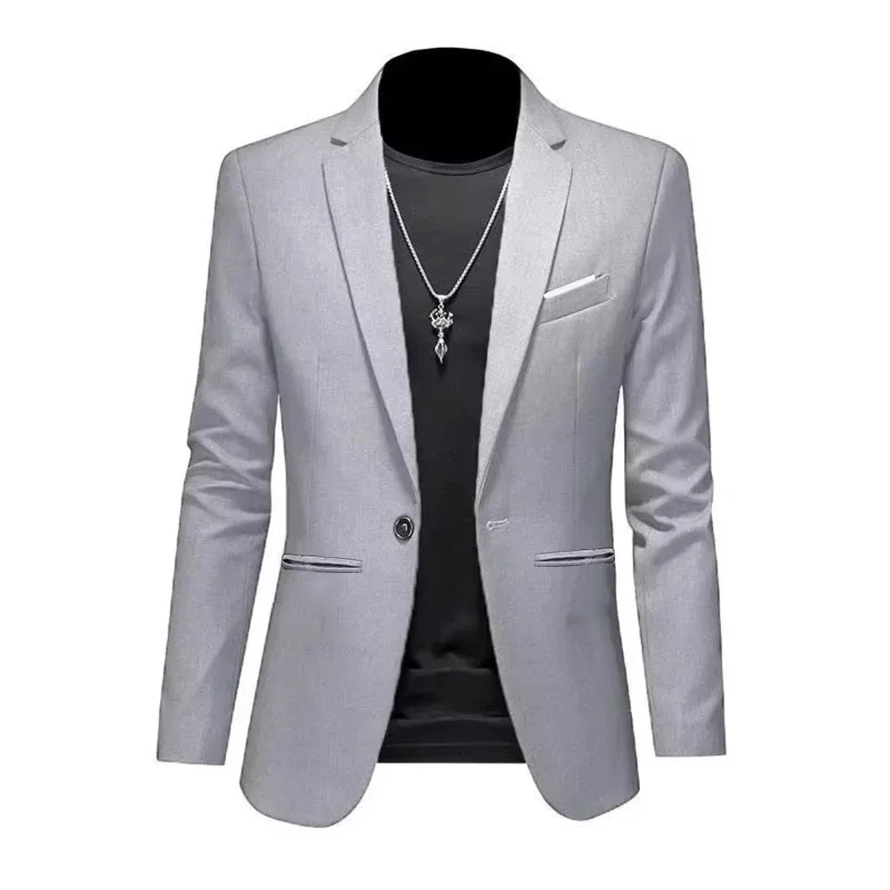 Men's Trendy Leisure Boutique Suit Jacket  Autumn Casual Business Slim Fit Non-ironing Single Button Suit Solid Formal Blouse Good Vibrations