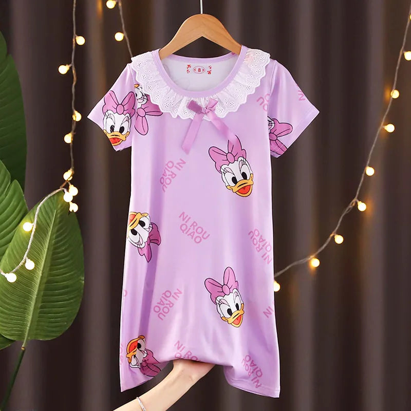 New Baby Girl Kuromi Nightgown Summer Children Short SLeeve Cartoon Nightdress Girls Clothing Children's Pajamas Dress 3-12T Good Vibrations