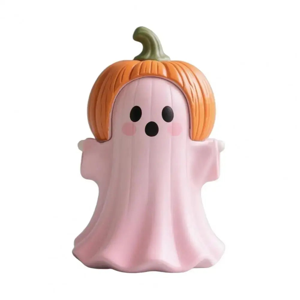 Handheld Pumpkin Decoration Halloween Ghost Ornament Pink Halloween Ghost Figurine Set with Pumpkin Decoration Resin for Home Good Vibrations