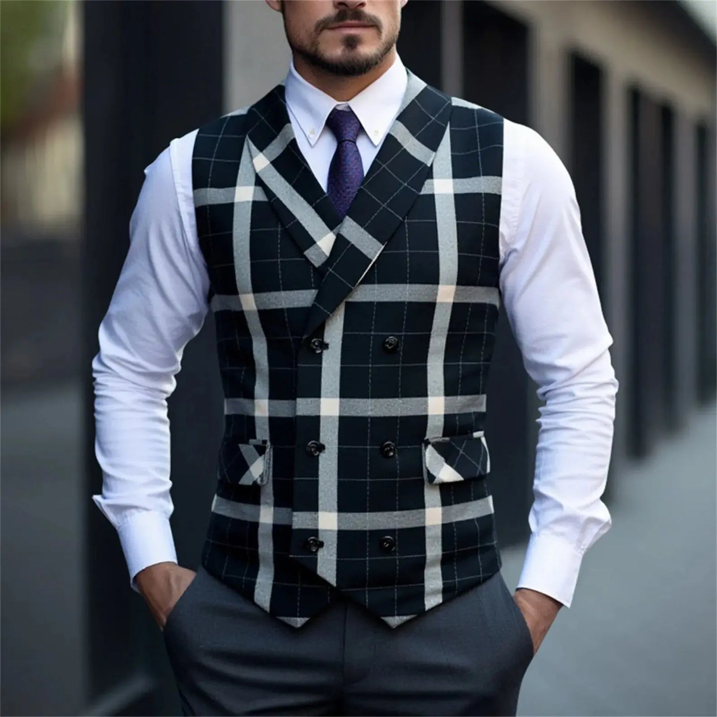 2025 Men's Spring Casual Single Button Suit Vest V Neck New Style  British Men's Suit Vest Waistcoat Formal Business Suit Vest Good Vibrations