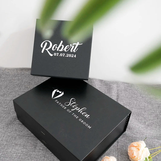 Personalized Black Gift Box Groomsmen/Best Man Empty Gift Box Wedding Bachelor Party Thank You Favors Will You Be My Groomsmen Good Vibrations