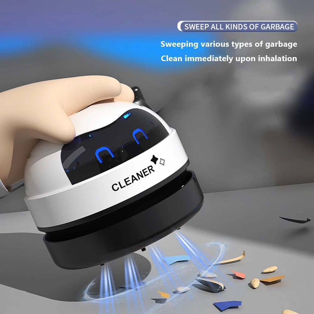 Desktop Vacuum Cleaner with Nozzle & Cleaning Brush USB Charging Mini Desk Dust Vaccum Cleaner Good Gift For Kid Student Ofiice Good Vibrations