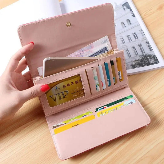 Plaid Long Wallet Women's PU Leather Slim Card Holder Coin Purse Phone Bag Money Organizer Fashion Wallet Good Vibrations