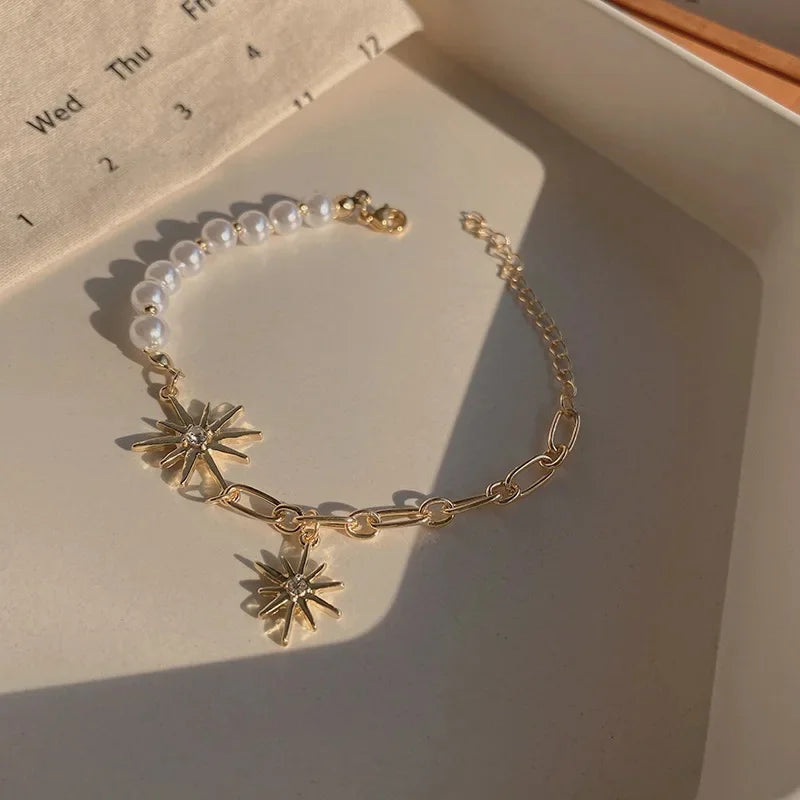Big Heart Charm Hallowout Star Fire Ball Bracelet For Women Imitation Pearl Cute Charm Lock Closure Ins Women Bracelet Jewelry Good Vibrations