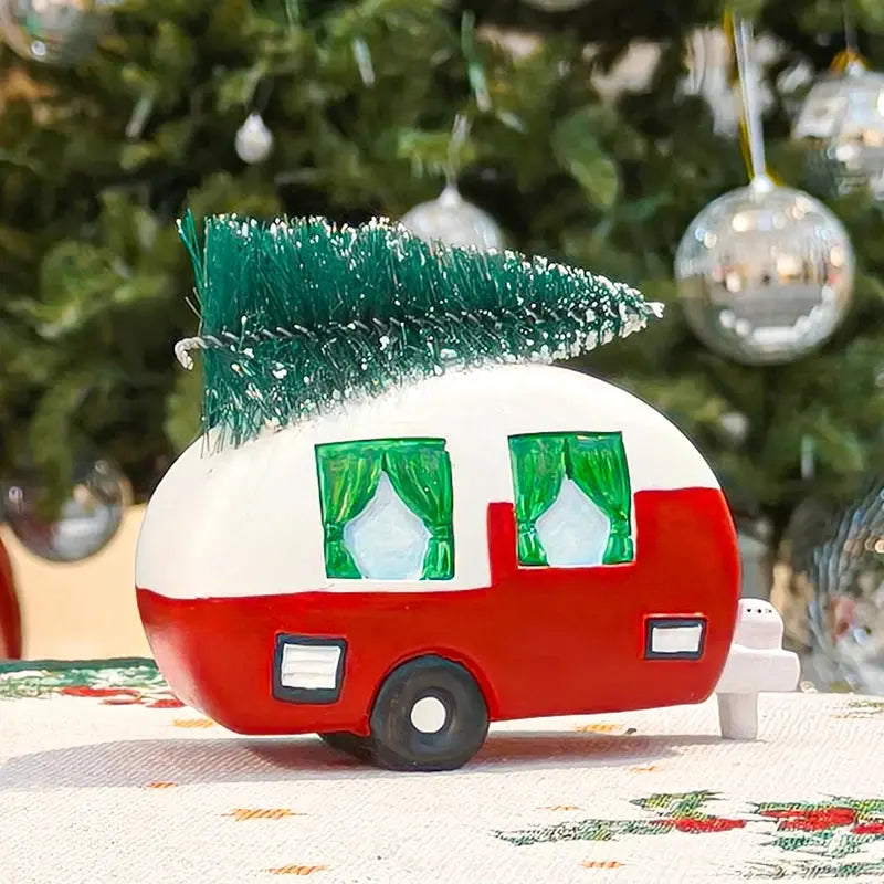 Christmas Truck with Christmas Tree Statue Resin Festival Decorations for Home Bedroom Living Room Christmas Atmosphere Decor Good Vibrations