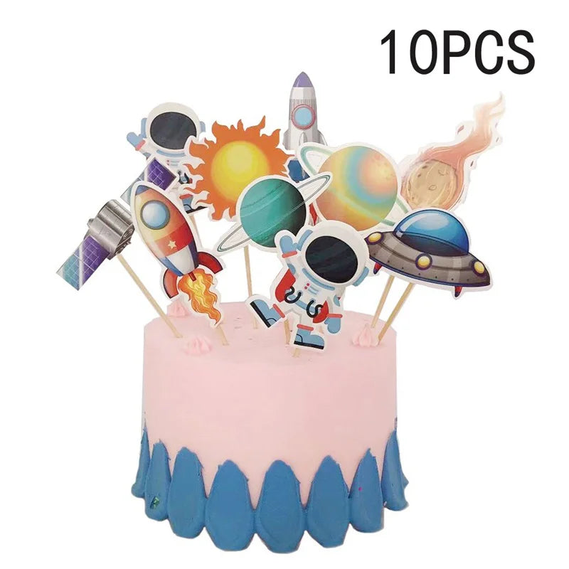 Astronaut Theme Cake Topper Planet Space Rocket Spaceship Birthday Decor Kids Boy Girl Birthday Party Baby Shower Decoratings Good Vibrations
