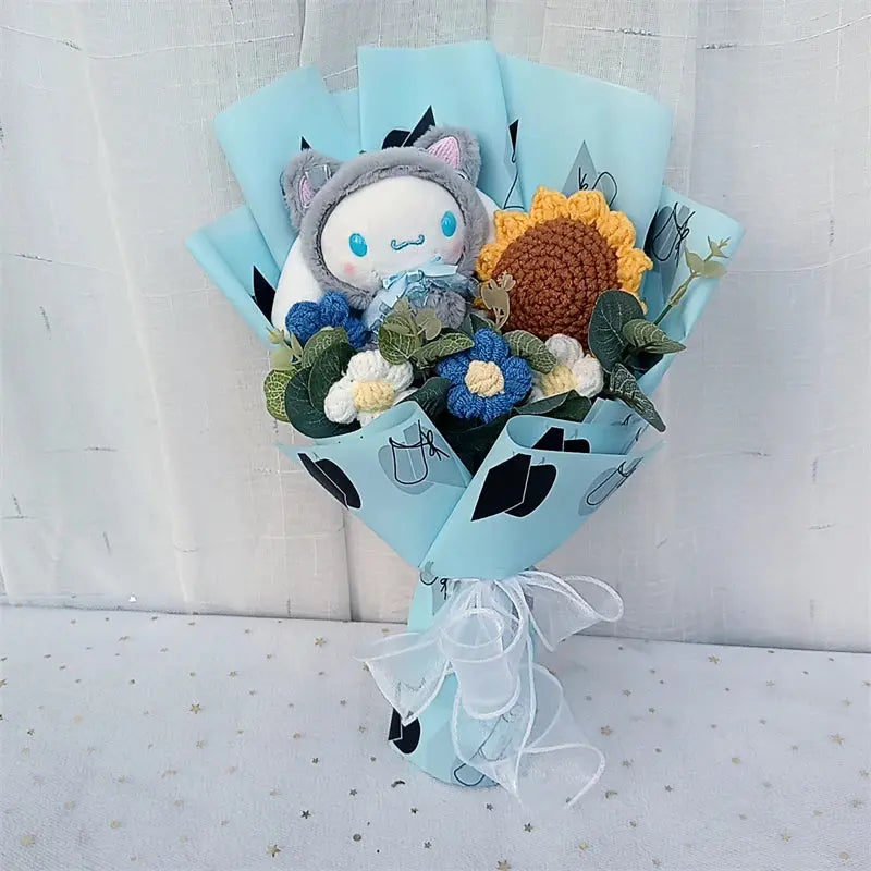 Graduation Gifts Sanrio Kuromi Hello Kitty With Crochet Sunflower Bouquet My Melody Cinnamoroll Mother's Day Birthday Gifts Good Vibrations
