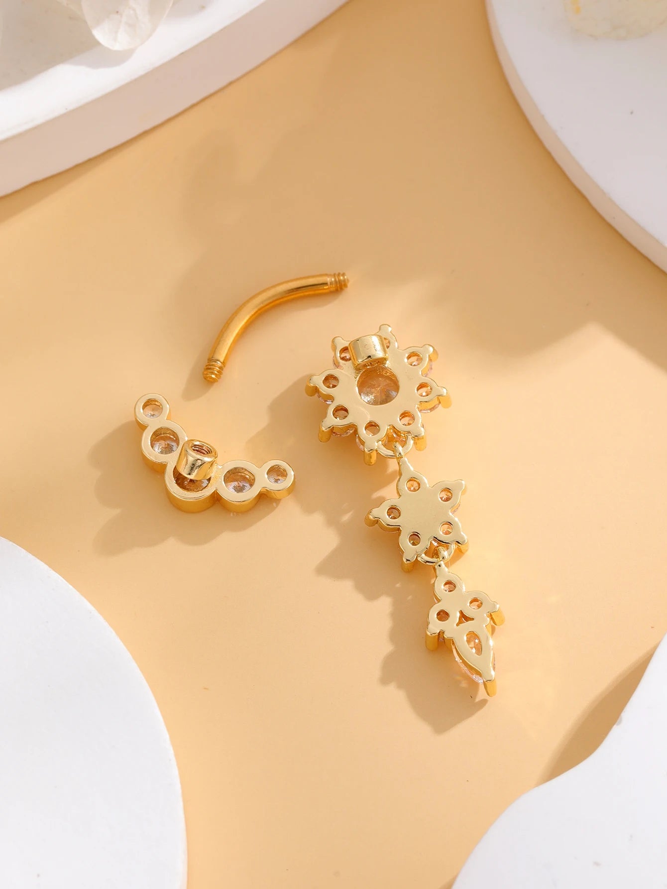 Gold Color Stainless Steel Belly Button Ring Long Dangled Flower CZ Crystal Navel Belly Piercing Rings for Women Sexy Jewelry Good Vibrations Adult Super Store