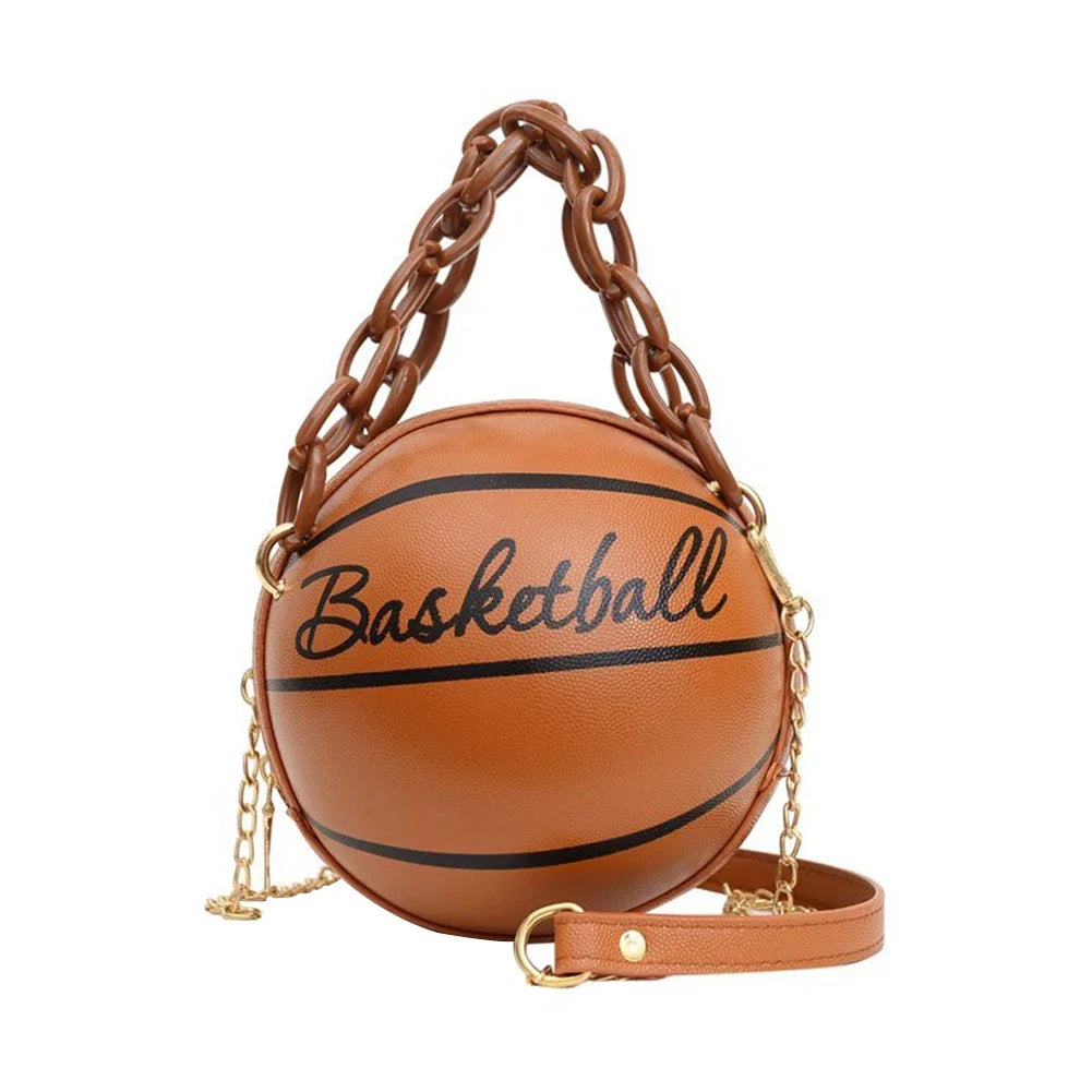 Personality INS Fashion Women Ball Bag Soft PU Leather Round Crossbody Thick Chain Hand Bags And Purses Female Basketball Bag Good Vibrations