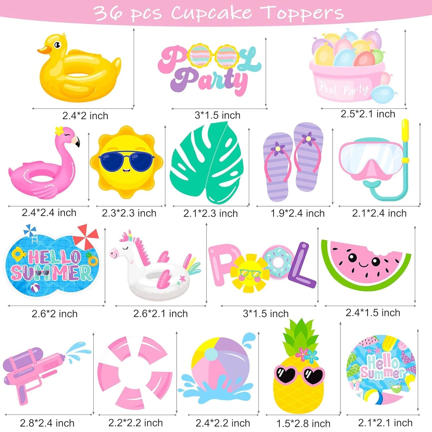 Summer Cupcake Toppers - Pool Party Decorations - Water Themed Birthday Cake Picks for Swimming Baby Shower Good Vibrations