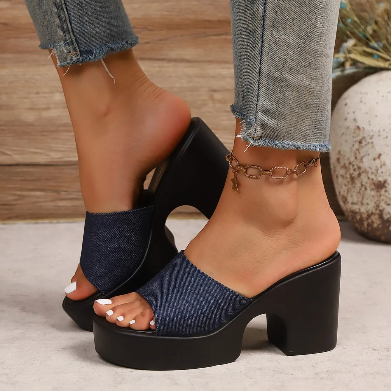 Summer Women Sandals Open-Toe Thick Platform Sandals Flip Flops Outdoor Chunky Heel Fashion Minimalist High Heels Shoes Women Good Vibrations
