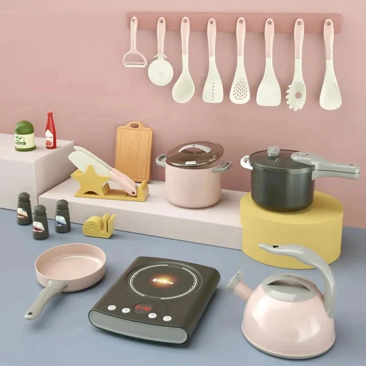 Toy Kitchen for Kids Cooking Utensils Children's Pretend Play Cutting Miniature Food Set Pot Pan Educational Unisex Novel Gift Good Vibrations