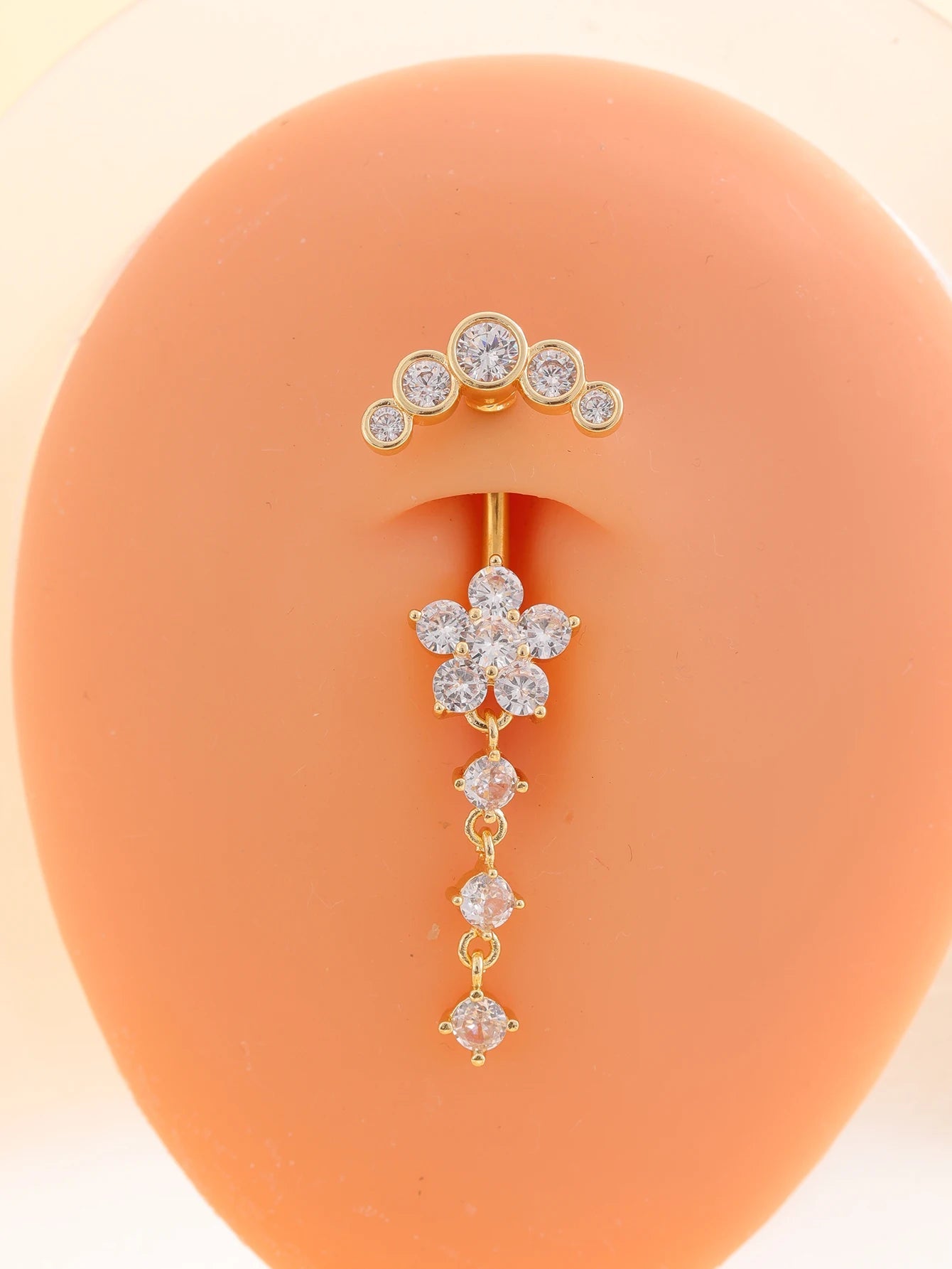 Gold Color Stainless Steel Belly Button Ring Long Dangled Flower CZ Crystal Navel Belly Piercing Rings for Women Sexy Jewelry Good Vibrations Adult Super Store