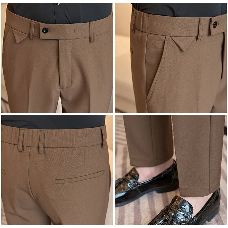 Men Suit Pants 2025 Autumn Elastic Waist Solid Slim Fit Dress Pants Office Business Casual Trousers High Quality Men's Clothing Good Vibrations